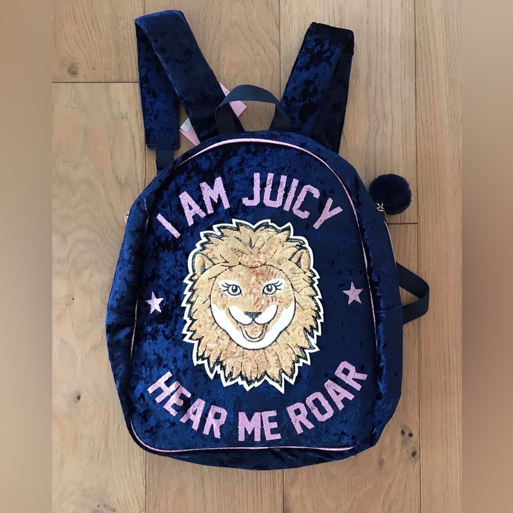 New Juicy Couture Girls Velour Navy Lion Backpack Bag